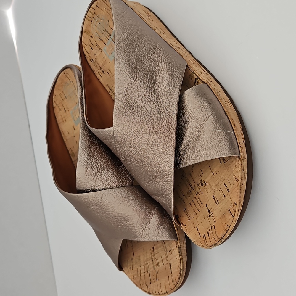 Metallic Slide Sandals‎ with Cork Sole Beach Resortwear Bronze Size 10